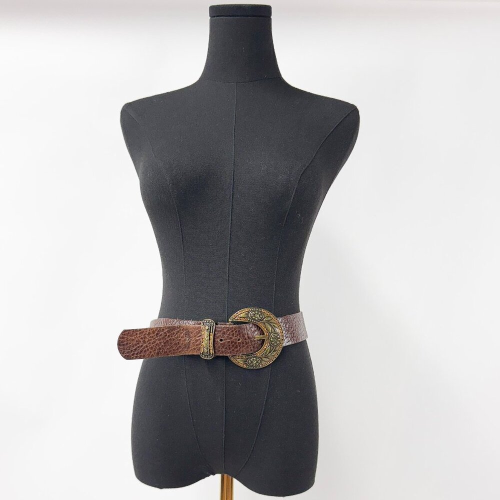 WESTERN STYLE BROWN BUCKLE WASIT BELT WITH RHINESTONES GENUINE LEATHER